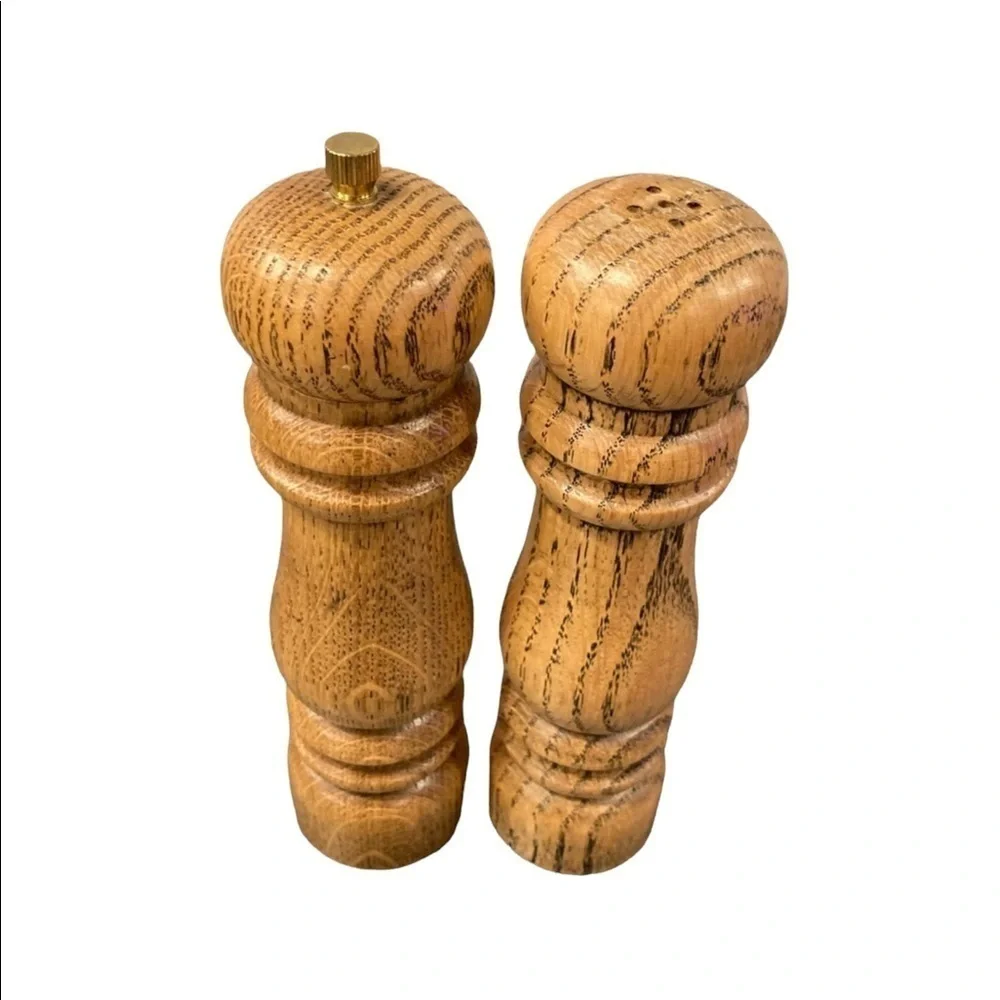 NEW OLD STOCK vintage wooden salt & pepper shaker grinder set